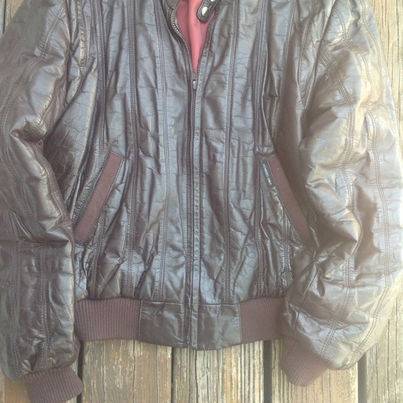 Members Only Brown Leather Bomber Jacket Sz 44 L Coat Zip Front Vintage 80s 90s - Picture 2 of 4